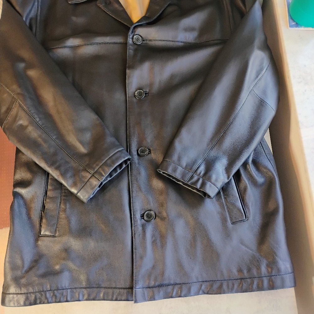 SOLD Dockers Black Lamb Leather Button Up Coat Jacket Mens Size Large - Picture 10 of 16